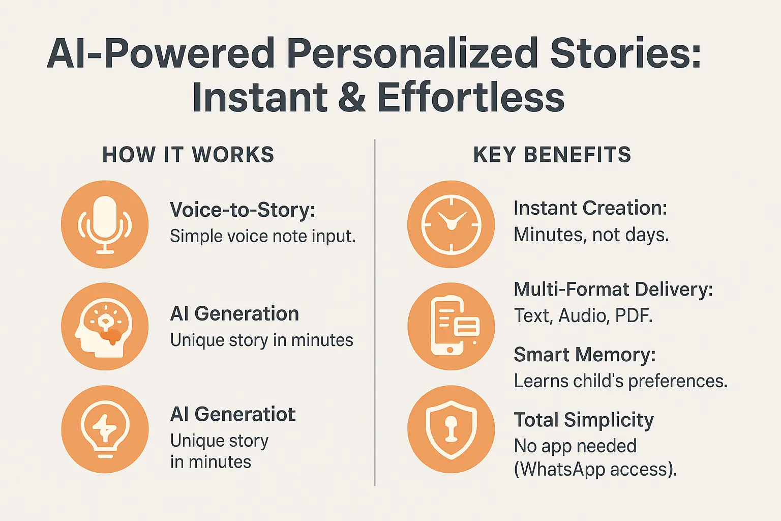 create a magical personalized book with your child's name 4 Educational visual about AI-powered personalized stories related to personalized book with name with professional design and engaging content for parents