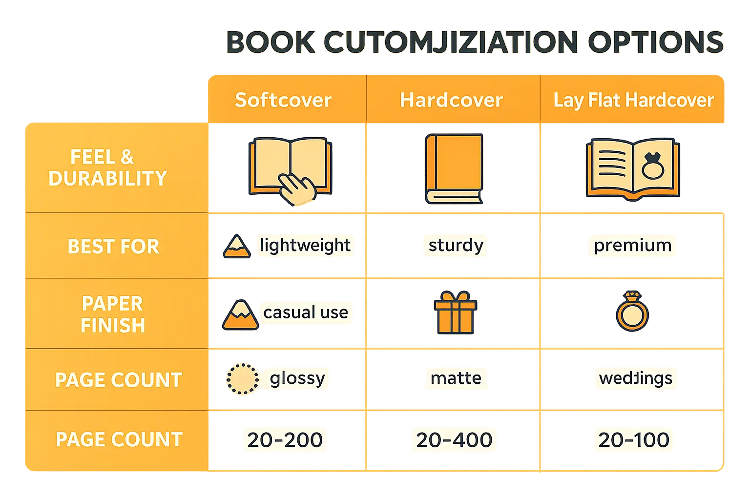 Comprehensive overview showing Customization options for personalized photo books with multiple options and features for personalized book with photo customization and personalization