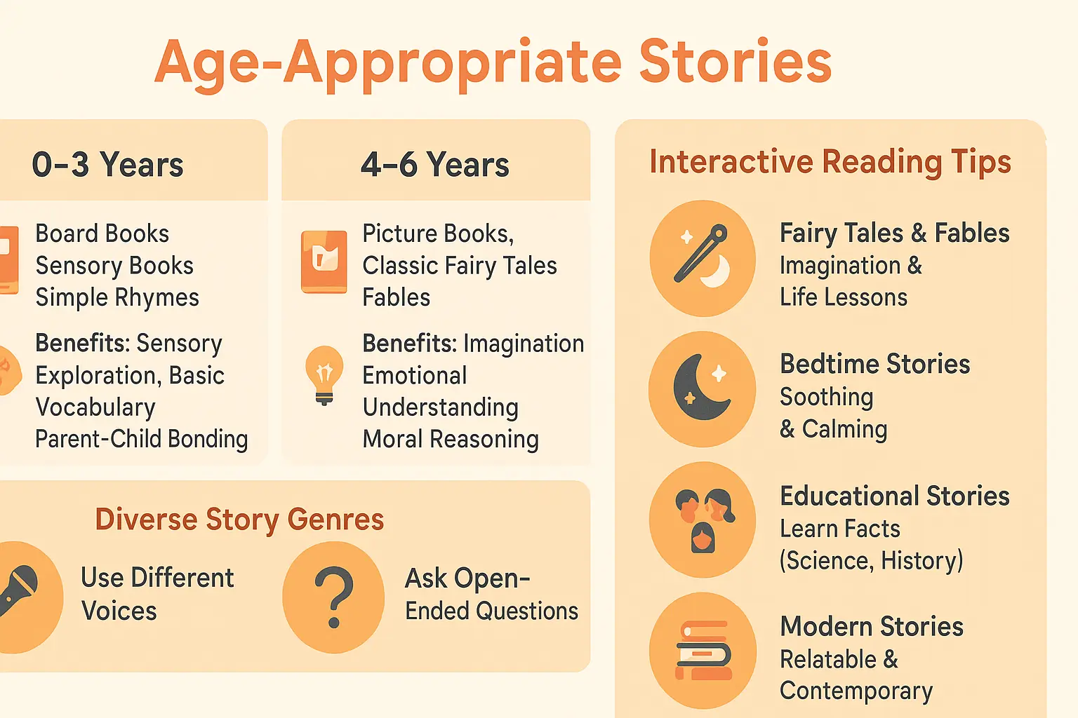 Educational visual about Choosing the perfect story related to kids stories with professional design and engaging content for parents