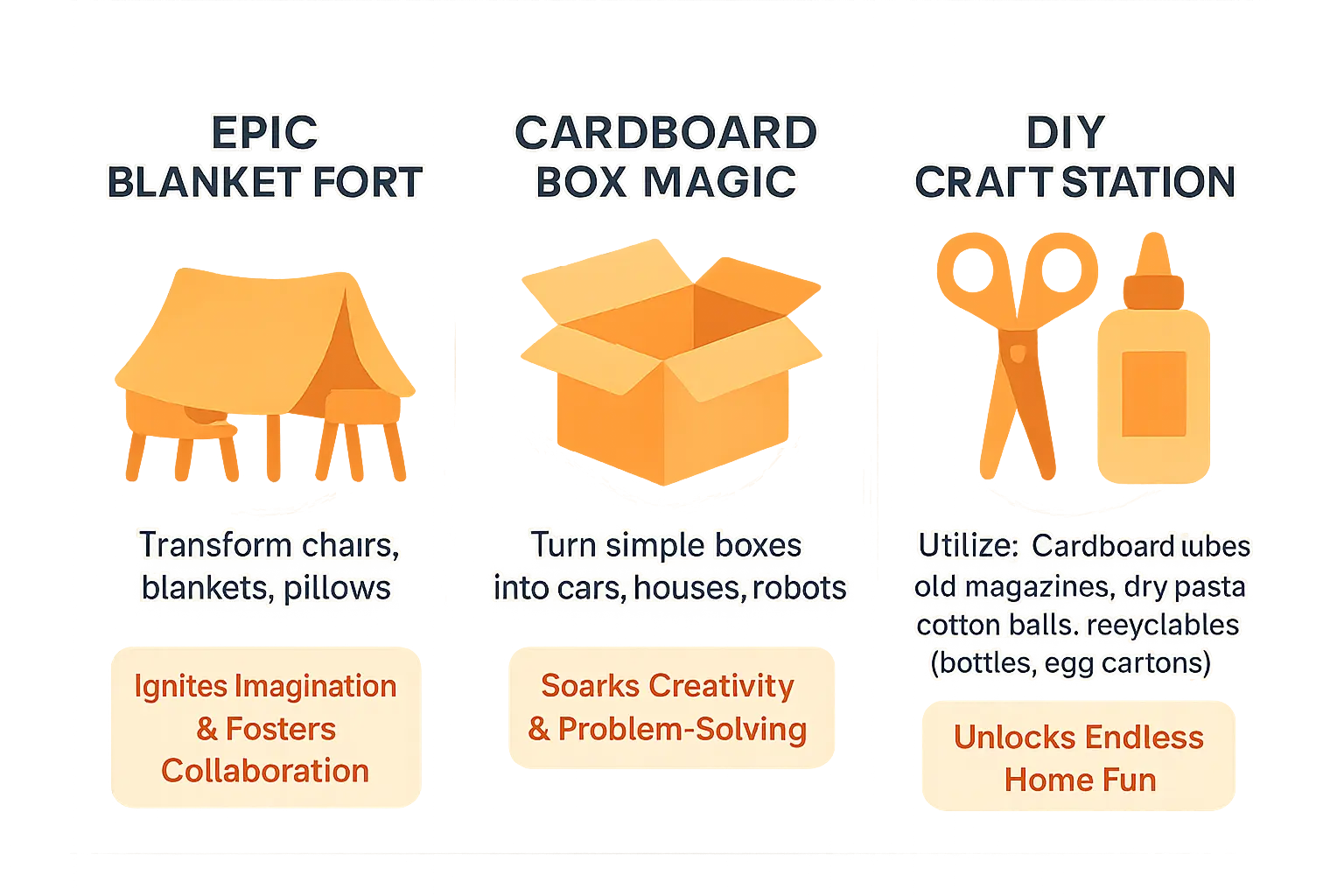 Educational visual about Creative fun with everyday items related to indoor activities for kids with professional design and engaging content for parents