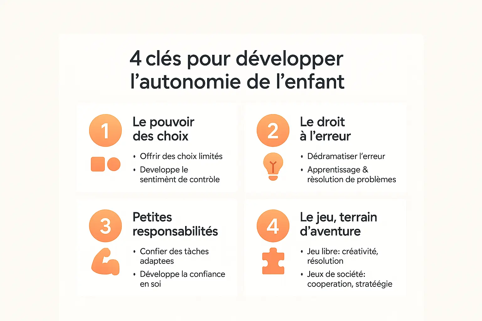 Illustration d'enfants autonomes en train de jouer, ranger et prendre des décisions