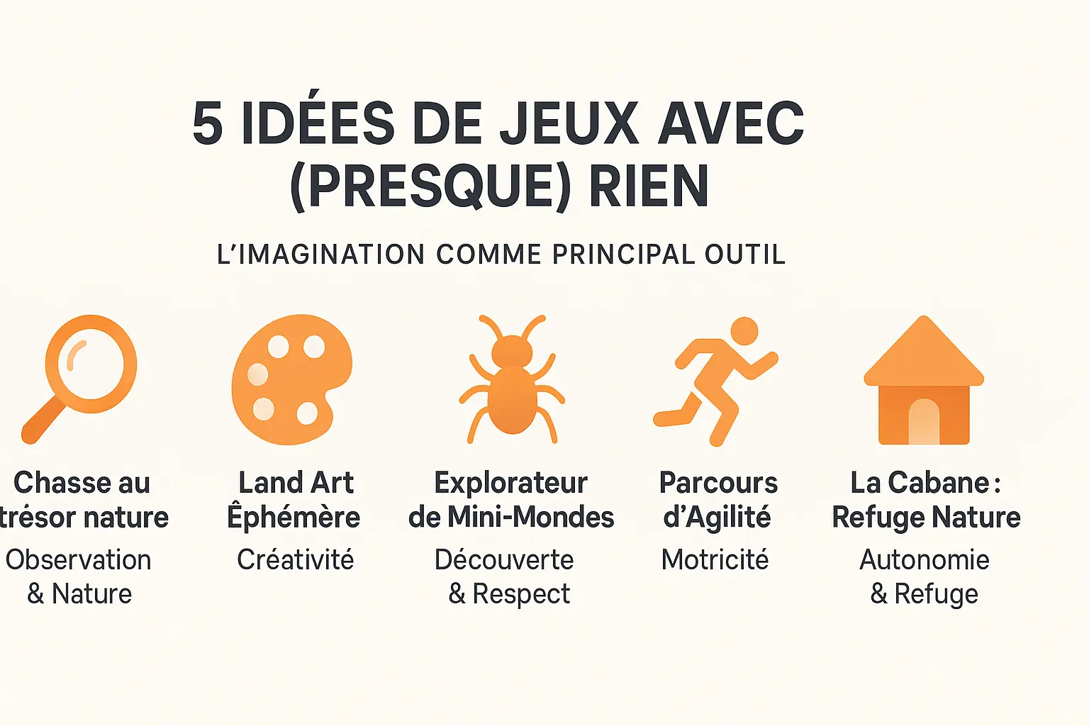Illustration de 5 idées de jeux extérieurs avec peu de matériel
