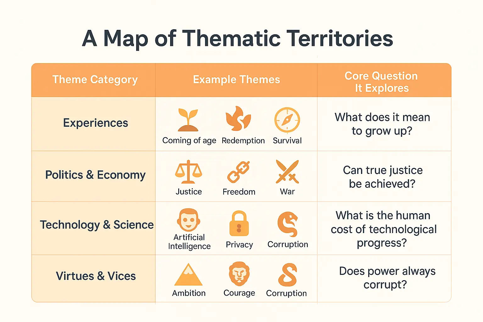 Thematic territories map showing genre-theme relationships