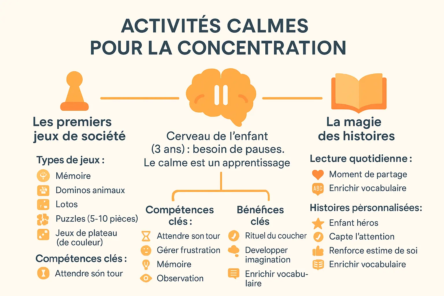 Illustration d'enfants jouant calmement avec des livres et des jeux de société