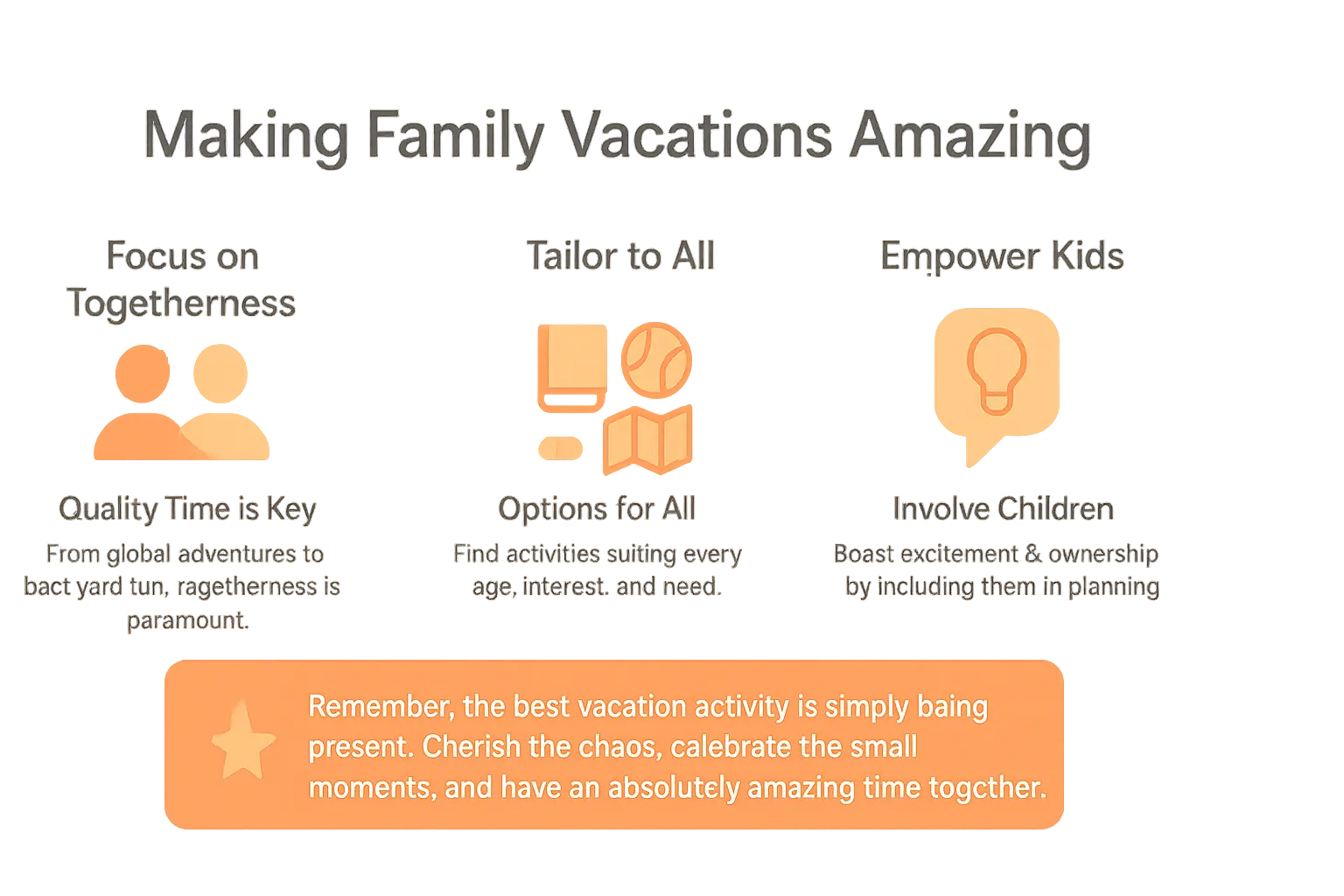 Family enjoying diverse vacation activities with happy children exploring nature, playing games, and creating memories