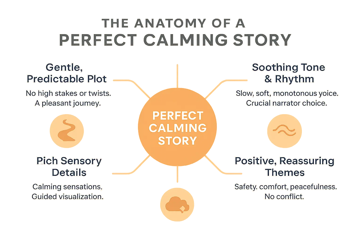 Educational visual about Illustration of calming bedtime story elements related to calming bedtime stories with professional design and engaging content for parents