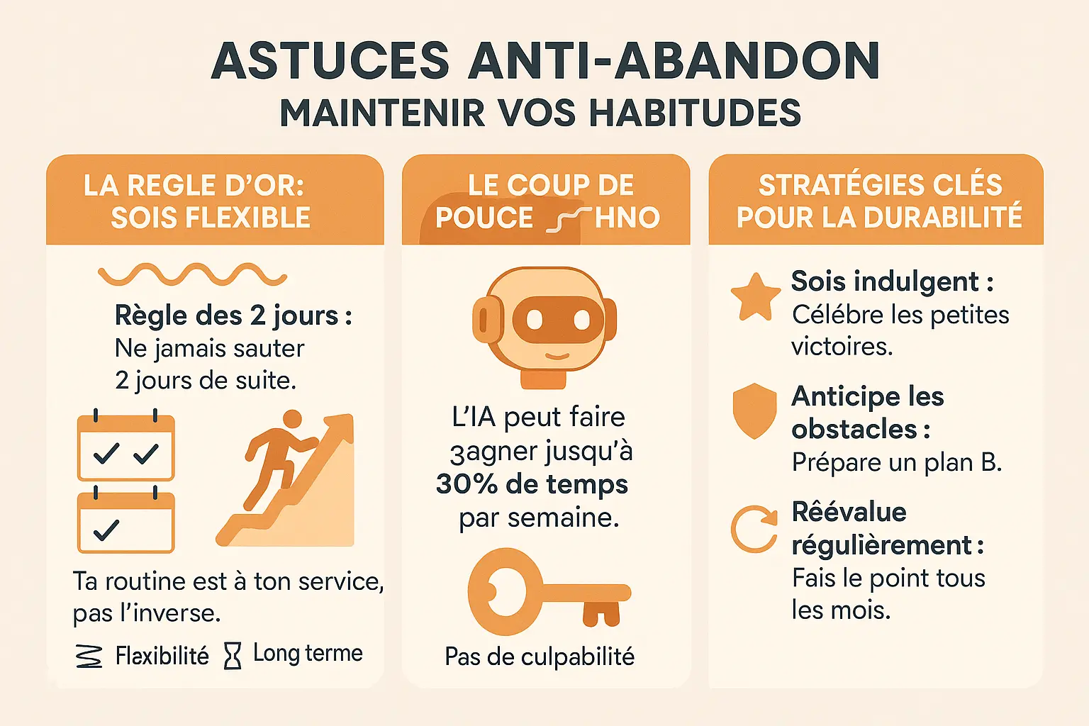 Illustration d'une personne qui maintient ses habitudes avec flexibilité et technologie