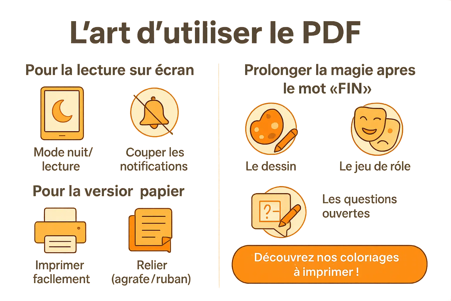 Enfant lisant une histoire PDF et s'amusant avec des activités créatives autour du livre