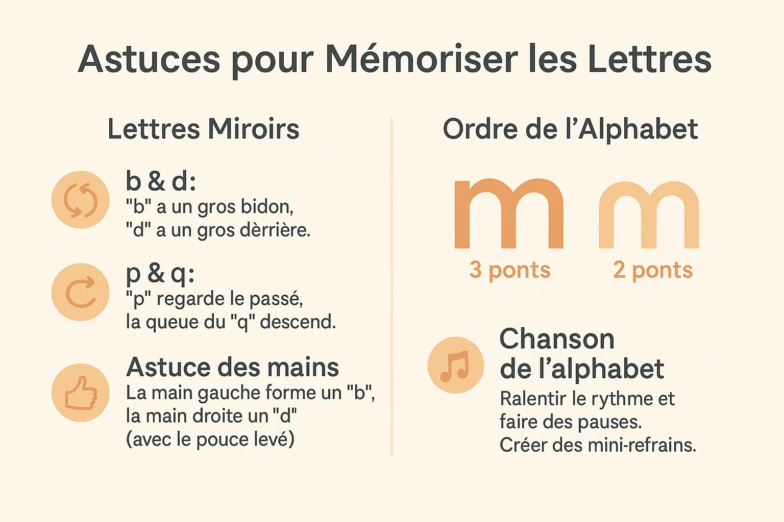Illustration des techniques de mémorisation pour les lettres de l'alphabet