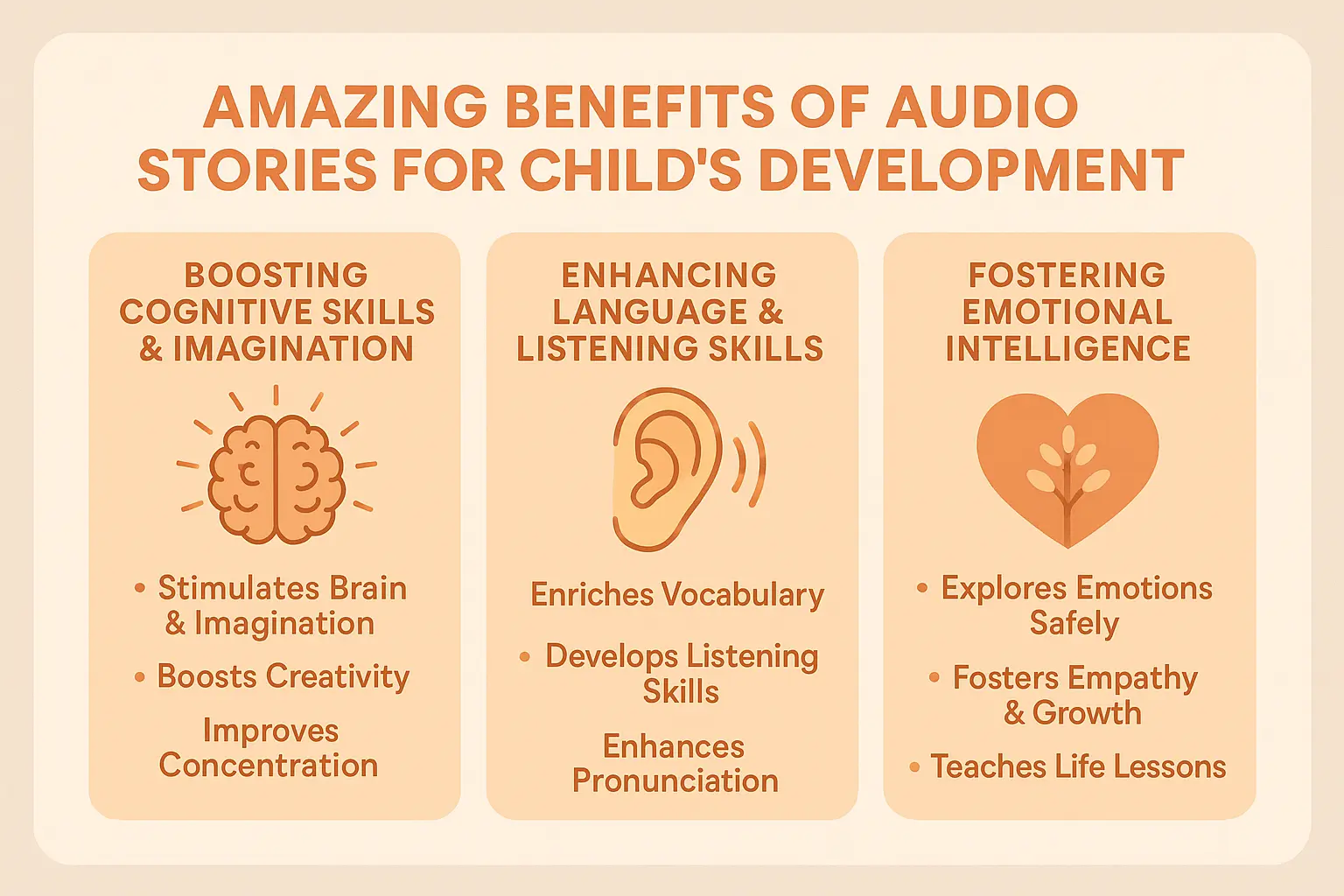 Illustration of a child listening to audio stories