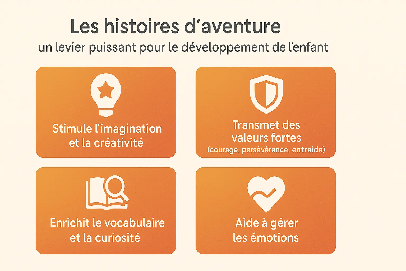 Illustration montrant les bénéfices des histoires d'aventure pour le développement de l'enfant
