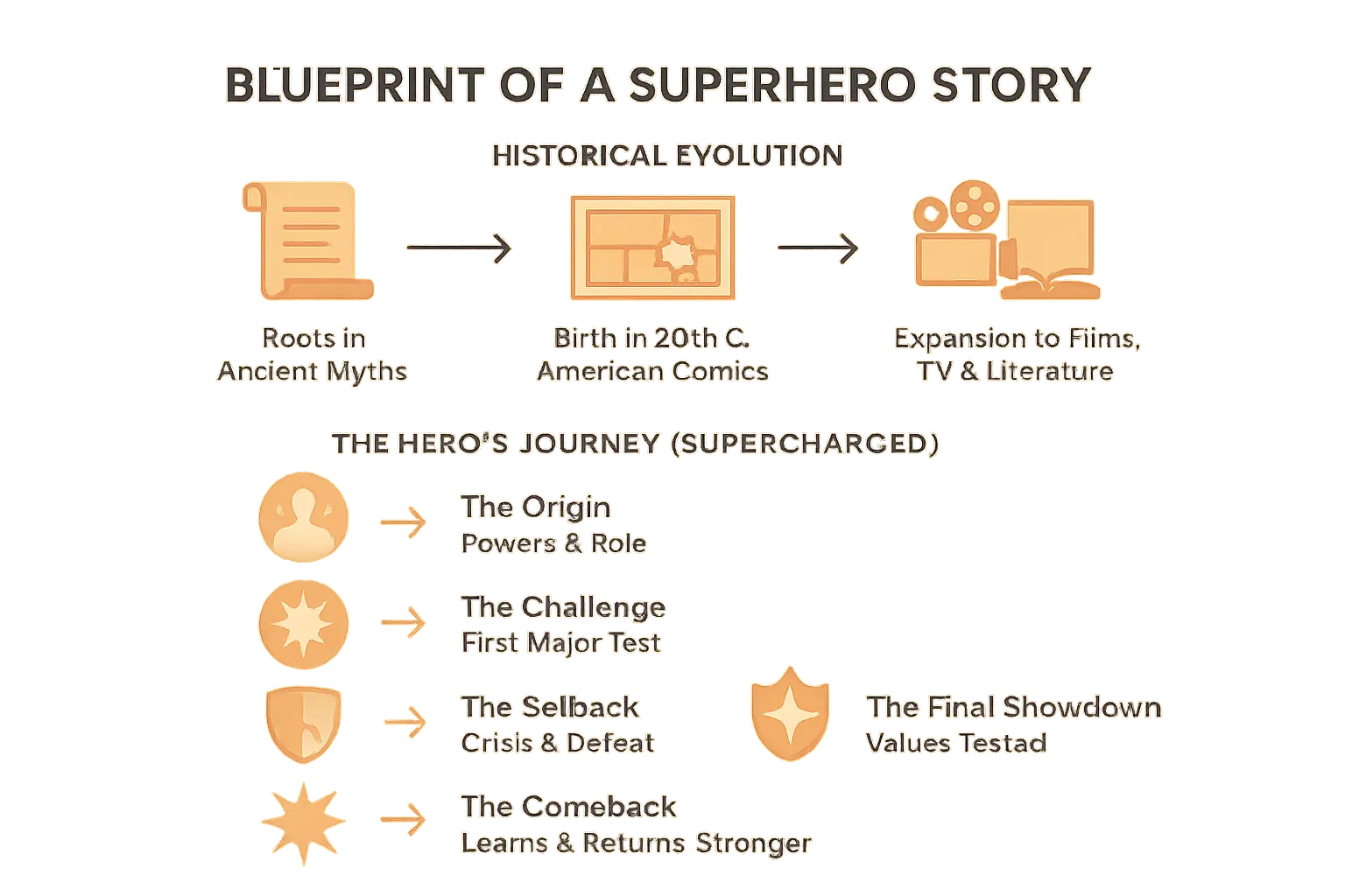 A visual breakdown of superhero story elements
