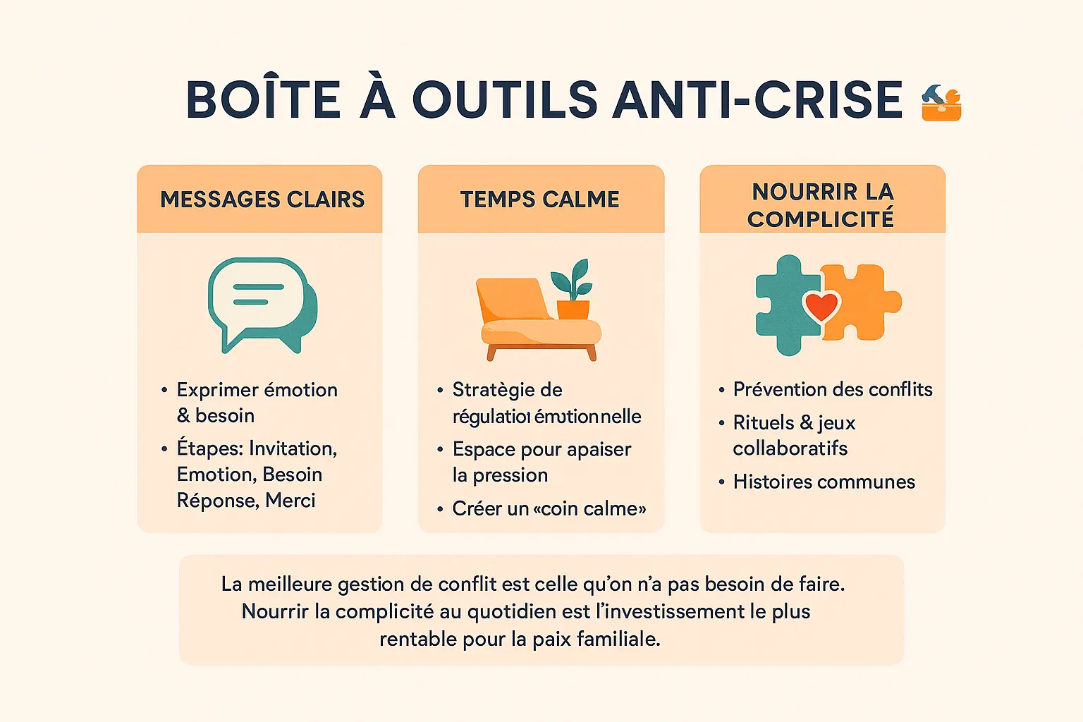 Illustration d'une fratrie utilisant des outils de communication, de régulation émotionnelle et de créativité partagée