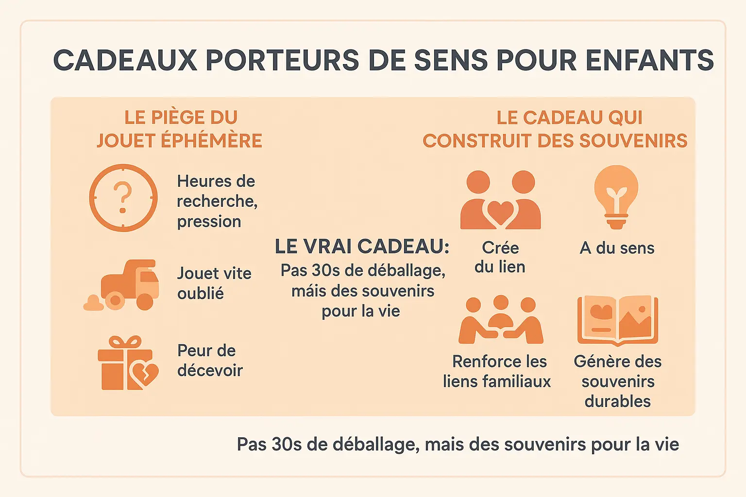 Illustration de cadeaux éducatifs et expérientiels pour enfants
