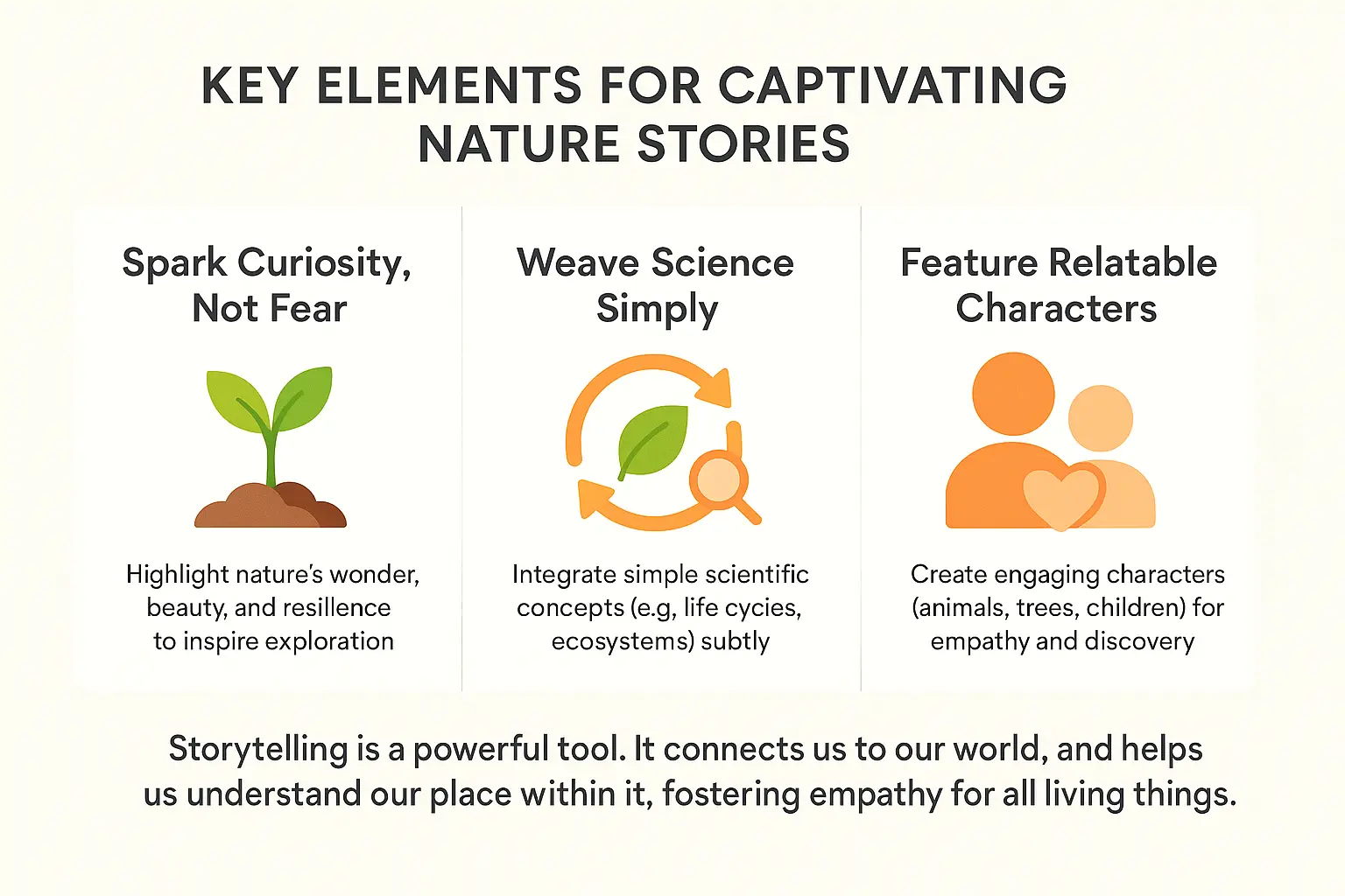 Key elements of captivating nature stories infographic
