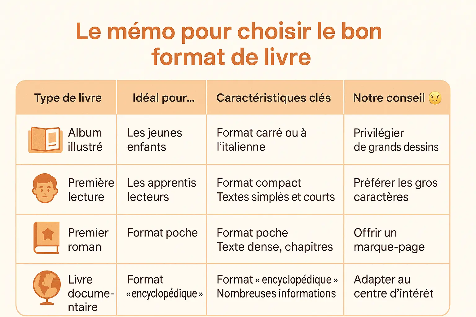 Mémo pour choisir le bon format de livre