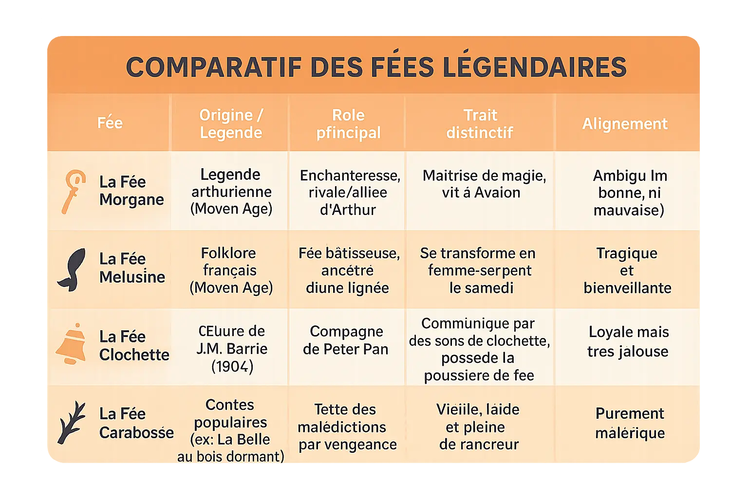 comparatif des fees legendaires