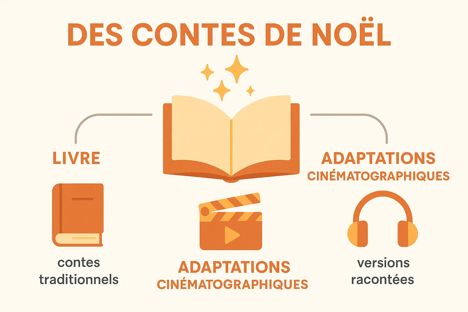 Illustration des contes de Noël en livre, cinéma et format audio