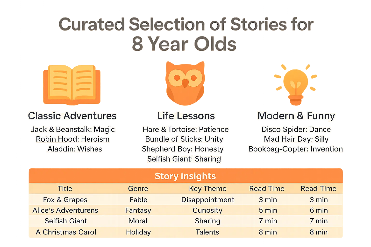 Illustration of curated stories for 8 year olds