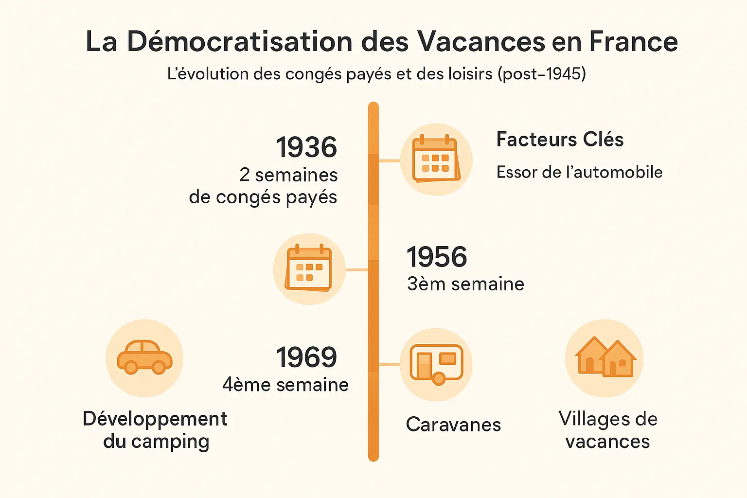 Illustration d'une famille en vacances dans les années 60