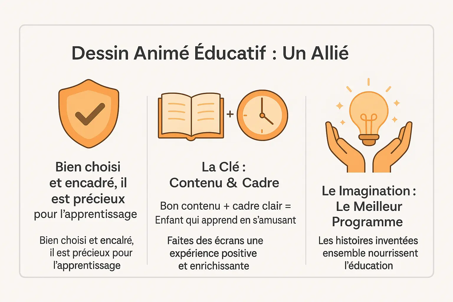 Illustration d'un enfant regardant un dessin animé éducatif sur une tablette, entouré de personnages colorés