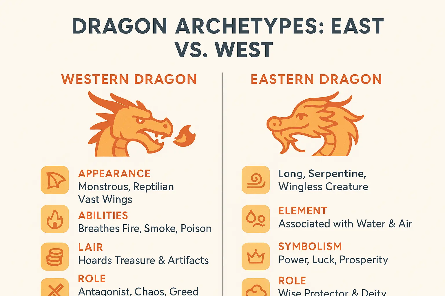Dragon Archetypes: East vs. West Infographic
