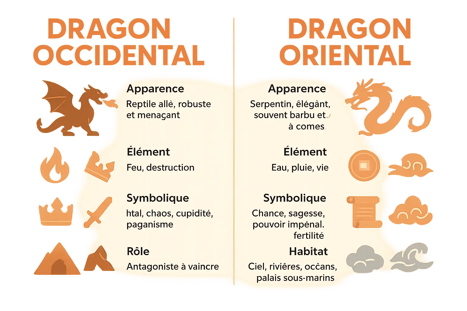 Comparaison visuelle entre dragons occidentaux et orientaux