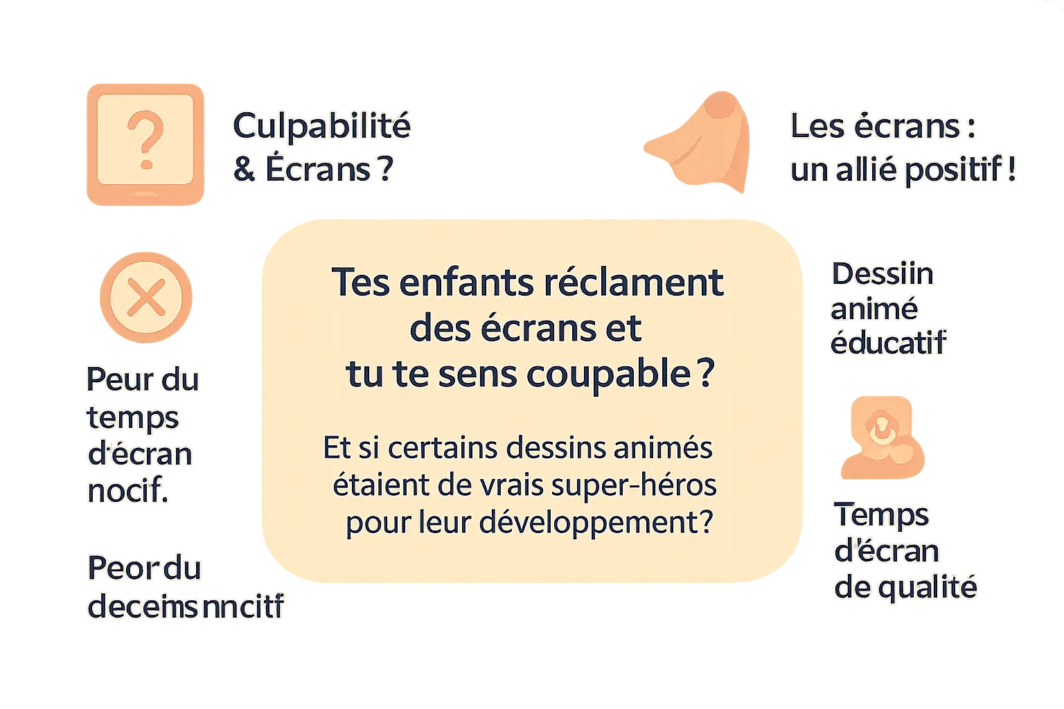 Parent et enfant regardant un écran avec des personnages colorés