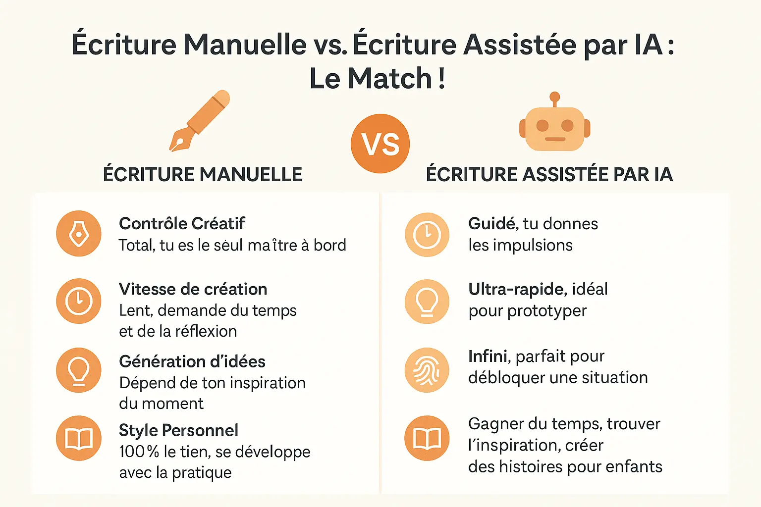 Comparaison entre l'écriture manuelle et l'écriture assistée par IA