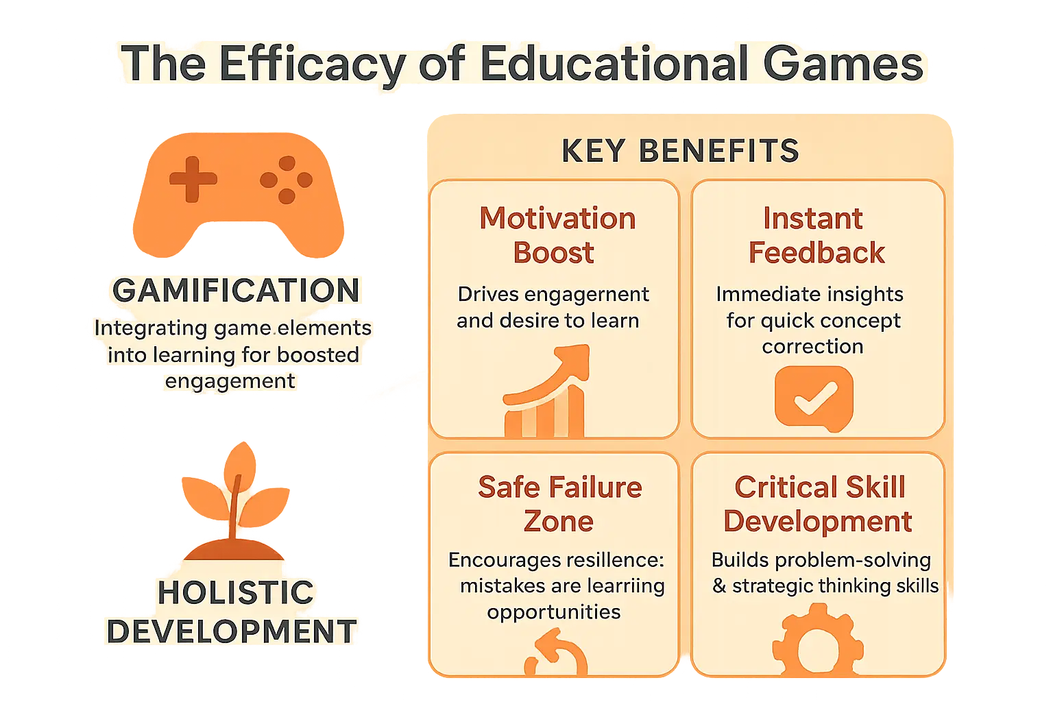 Professional infographic displaying Educational games efficacy infographic with clear visual elements, educational content about educational games, and research-backed benefits for child development