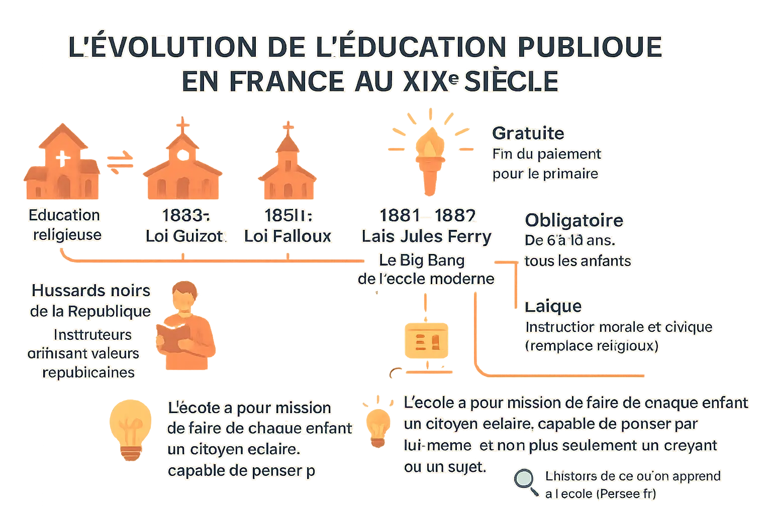 Illustration de l'évolution de l'éducation publique en France au XIXe siècle