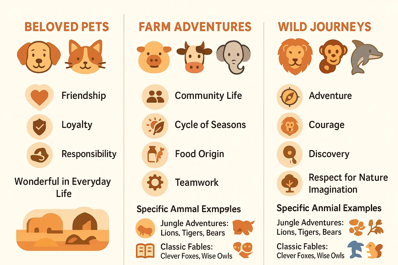 Exploring animal stories with pets, farms, and wild adventures