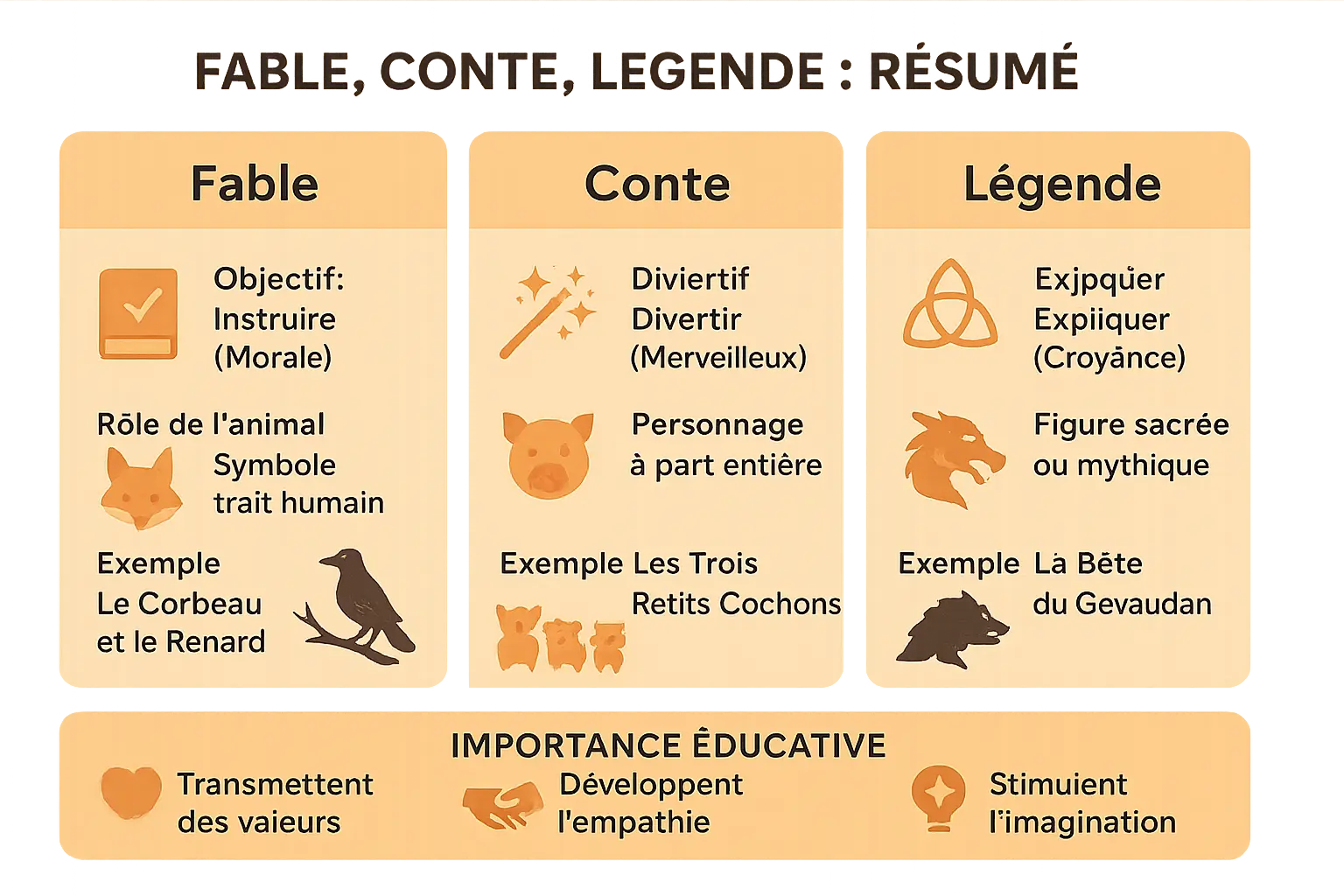 Tableau comparatif fables, contes, légendes