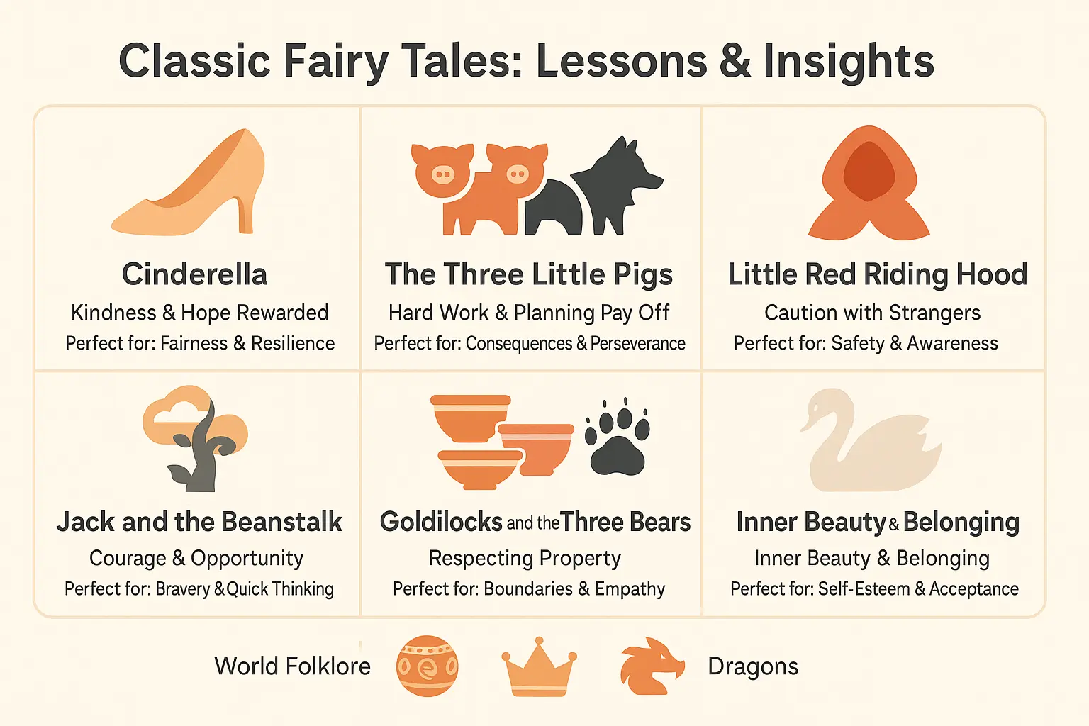 Illustration of fairy tales and their lessons