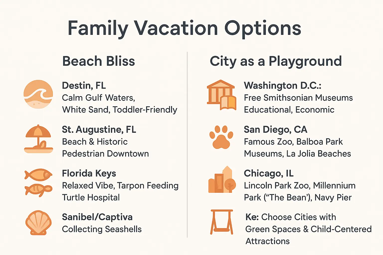 Family enjoying beach and city activities
