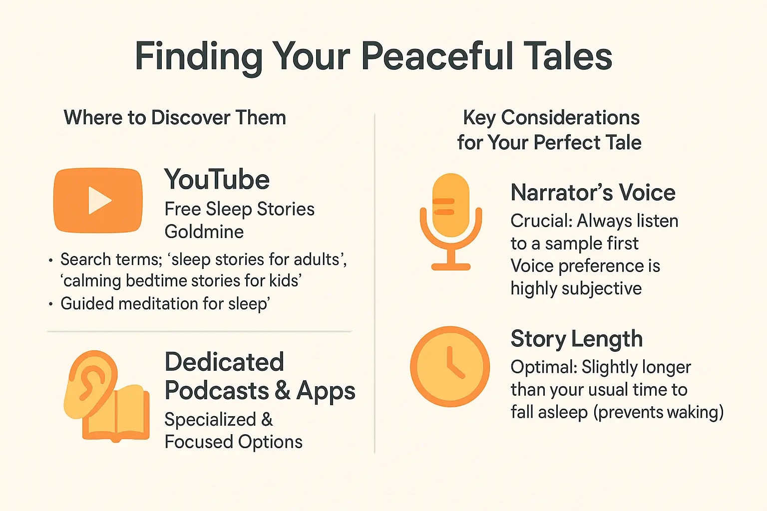 Educational visual about Finding peaceful tales guide related to calming bedtime stories with professional design and engaging content for parents