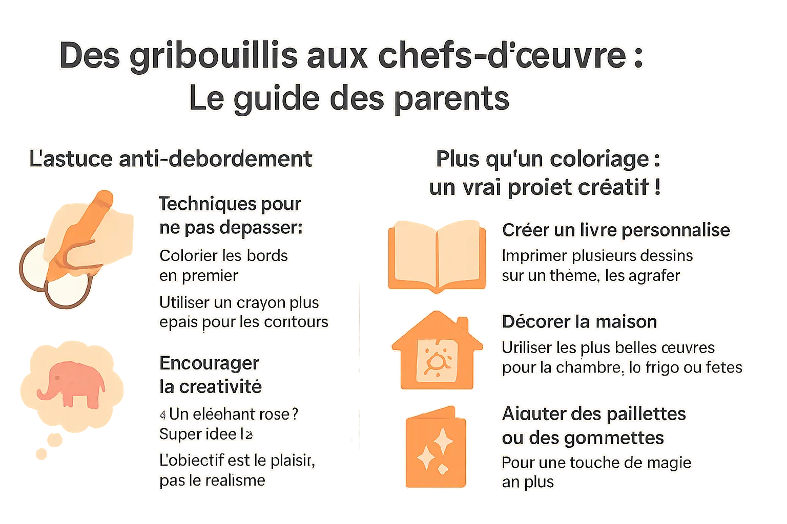 Coloriage avec des gribouillis transformés en chefs-d'œuvre par des enfants