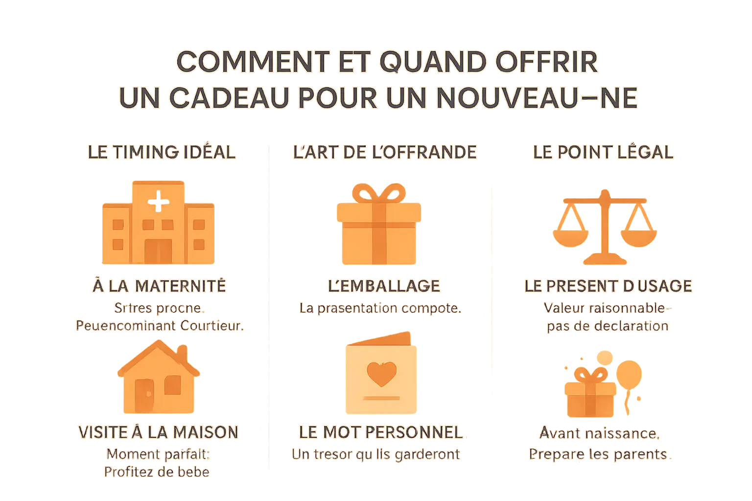 Illustration d'un cadeau de naissance emballé avec soin et une carte de vœux manuscrite