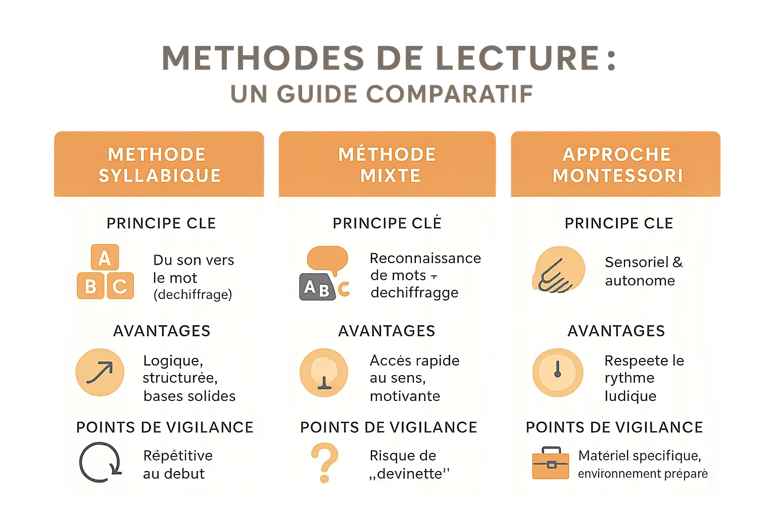 Comparatif visuel des méthodes d'apprentissage de la lecture
