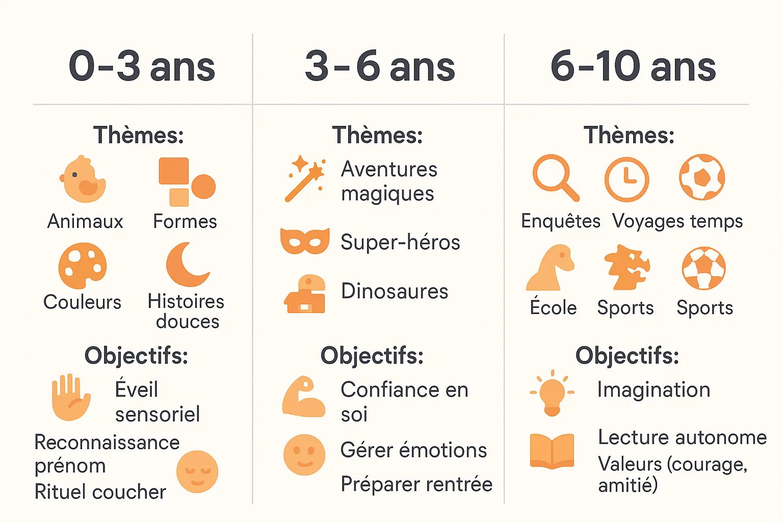 Guide illustré pour choisir un livre personnalisé en fonction de l'âge de l'enfant