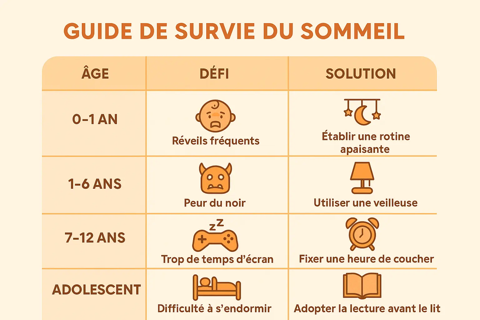 Illustration des différentes phases du sommeil par âge