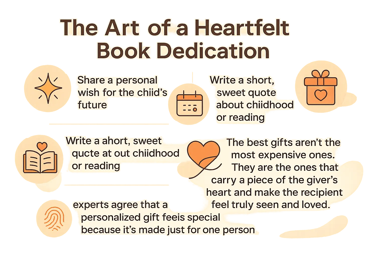 Heartfelt book dedication example with personalized message and illustrations