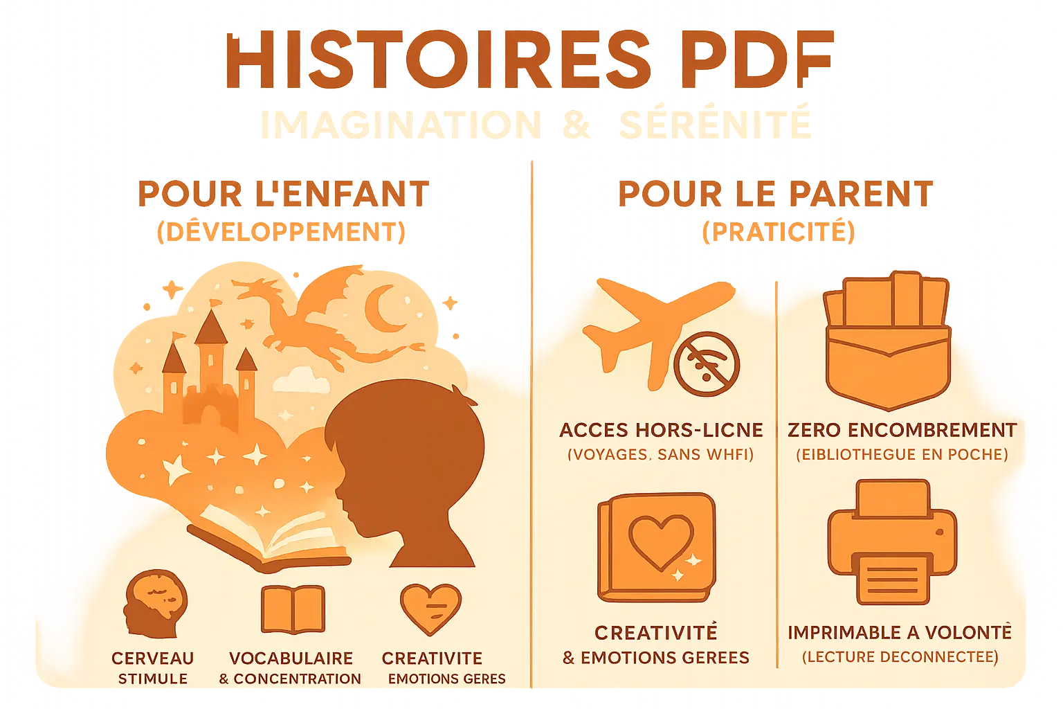 Enfant lisant une histoire sur tablette, parent souriant en arrière-plan