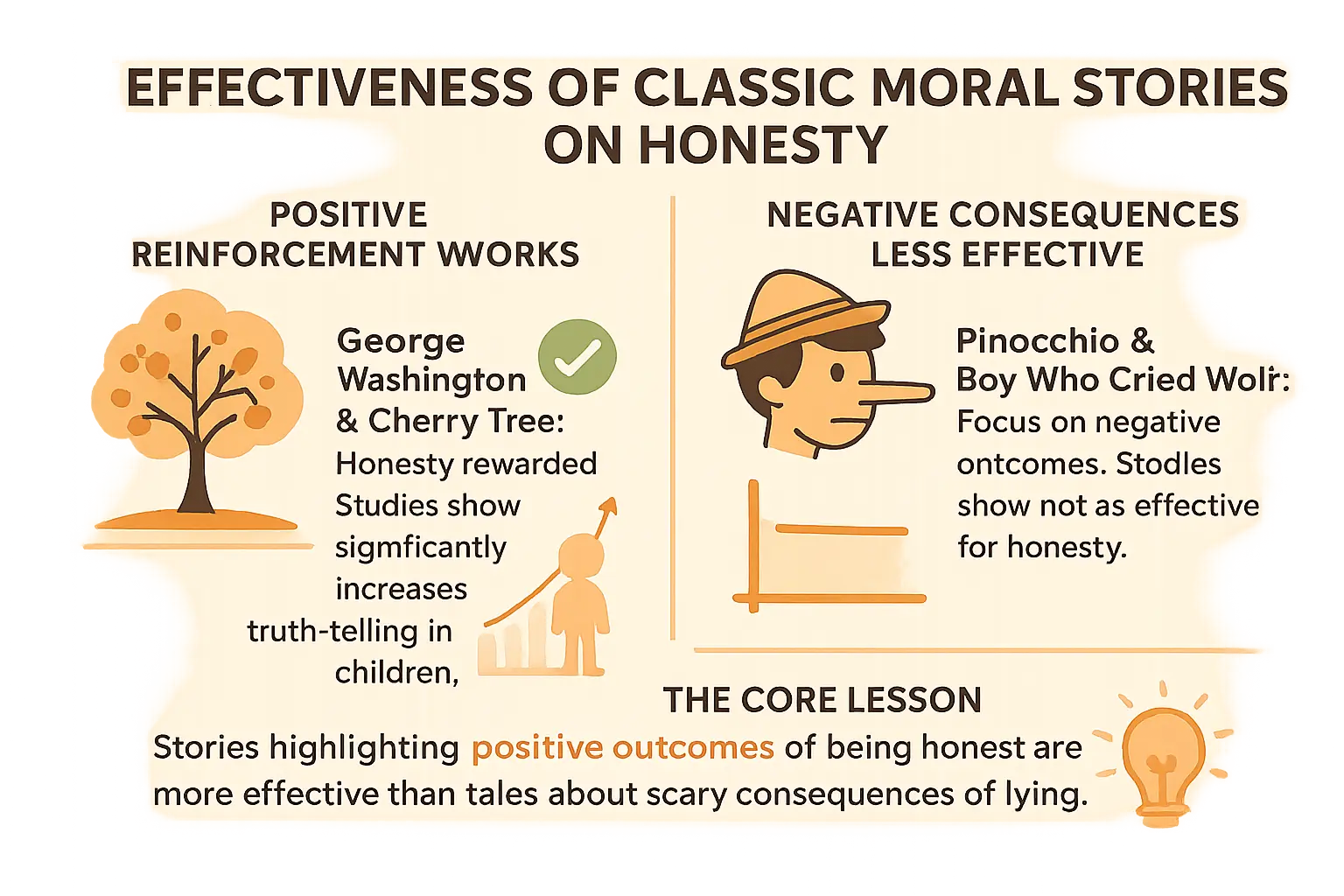 Illustration comparing positive and negative moral stories