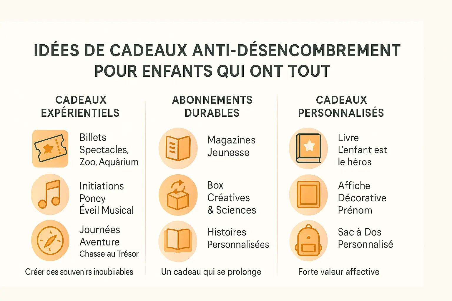 Illustration d'idées cadeaux anti-encombrement pour enfants