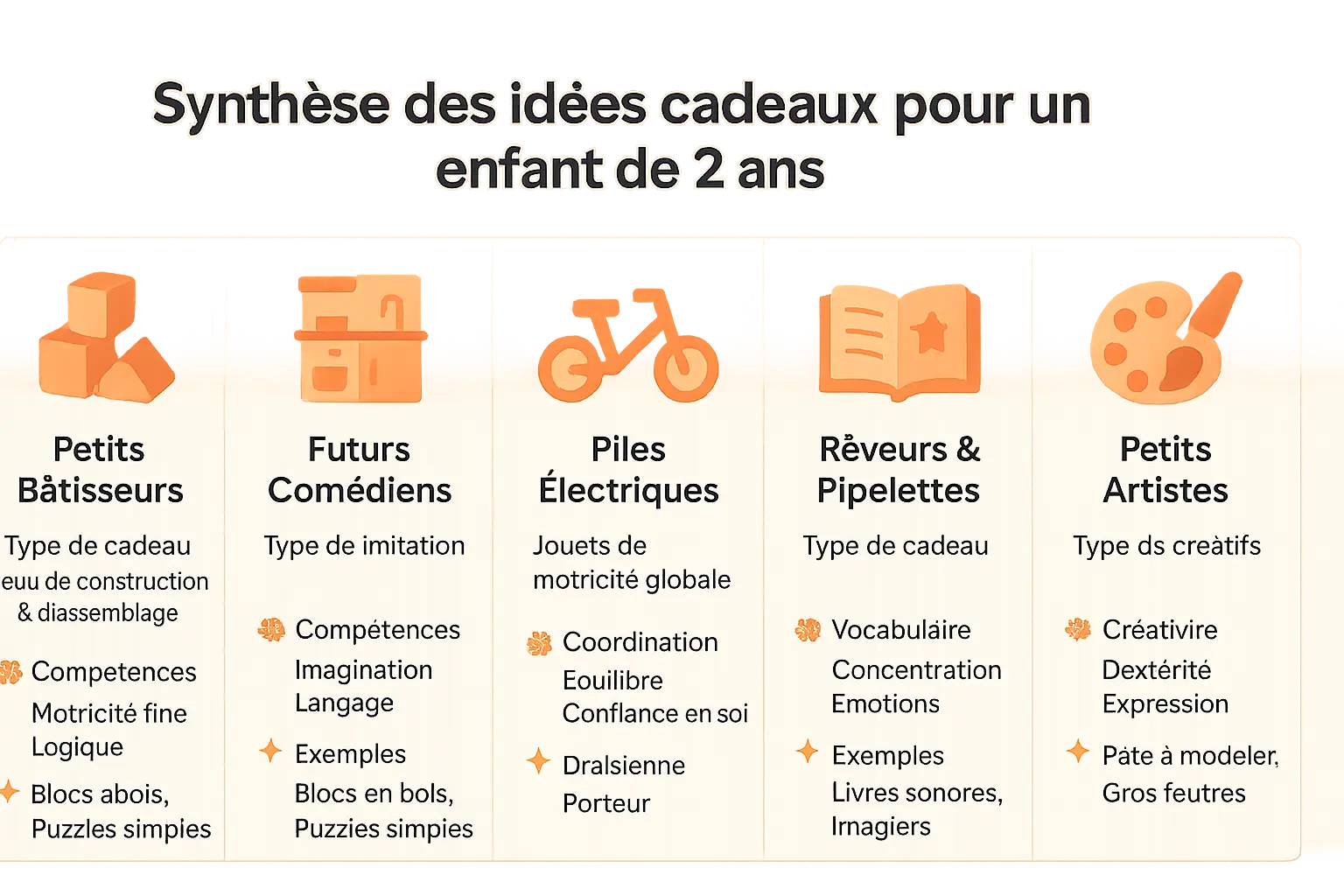 Illustration d'idées cadeaux pour un enfant de 2 ans