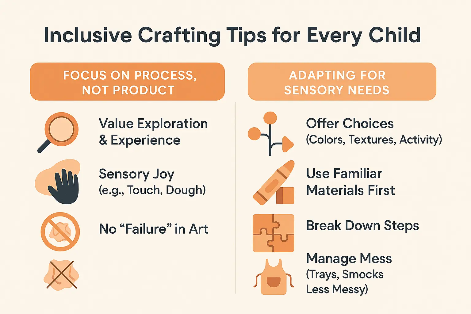 Inclusive crafting activities with colorful materials and adaptive tools