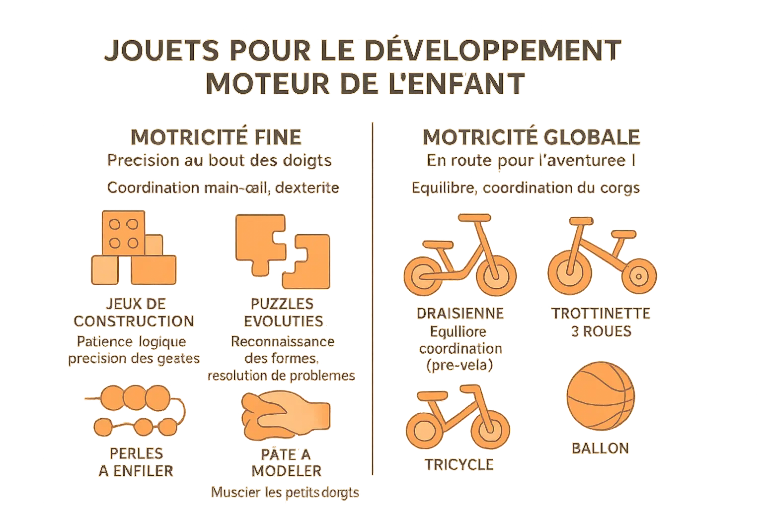 Enfant jouant avec des jouets de motricité fine et globale