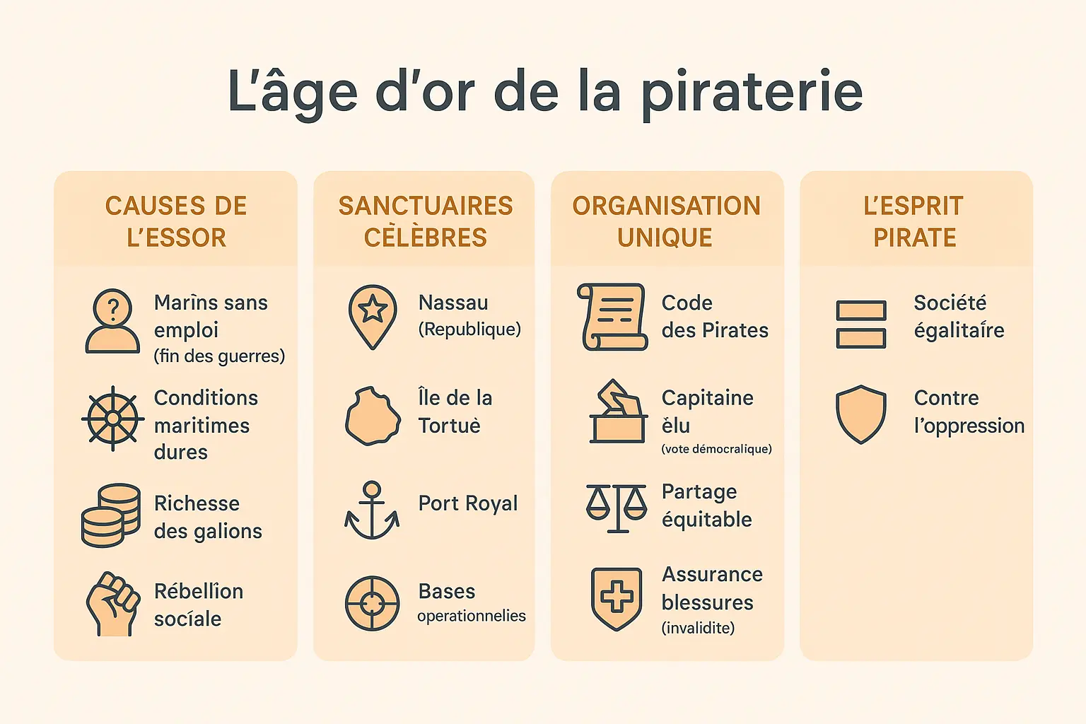 Illustration de l'âge d'or de la piraterie avec navire pirate et carte au trésor