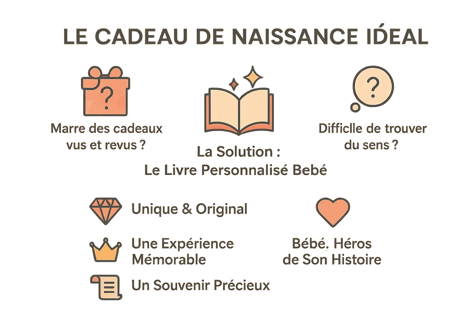 Illustration d'un livre personnalisé pour bébé, un cadeau de naissance original